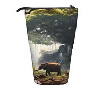 GFLFMXZW Federmäppchen, Motiv: antiker großer Baum mit Tierlandschaft, stehend, Teleskop-Federhalter, Pop-Up-Bleistifttasche, tragbare Make-up-Tasche mit Reißverschluss, Schwarz , Einheitsgröße