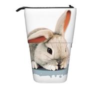 GFLFMXZW Federmäppchen, Motiv: Cry Rabbit bedruckt, Stehendes Federmäppchen, Teleskop-Federhalter, Pop-Up-Bleistifttasche, tragbare Make-up-Tasche mit Reißverschluss, Schwarz , Einheitsgröße, Modern