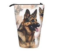 GFLFMXZW Federmäppchen, Motiv: Deutscher Schäferhund, Hunde-Liebhaber, Stehendes Federmäppchen, Teleskop-Federhalter, Pop-Up-Bleistifttasche, tragbare Make-up-Tasche mit Reißverschluss, Schwarz ,
