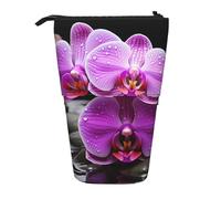 GFLFMXZW Federmäppchen, Motiv: lila Orchidee, stehend, Teleskop-Federhalter, Pop-Up-Bleistifttasche, tragbare Make-up-Tasche mit Reißverschluss, Schwarz , Einheitsgröße, Modern
