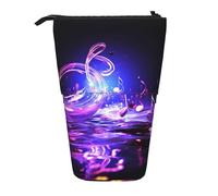 GFLFMXZW Federmäppchen, Motiv: Musik-Symbol, stehend, Teleskop-Federhalter, Pop-Up-Bleistifttasche, tragbare Make-up-Tasche mit Reißverschluss, Violett, Schwarz , Einheitsgröße