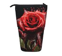 GFLFMXZW Federmäppchen, Motiv: Rose mit roten Spritzern, stehend, Teleskop-Federhalter, Pop-Up-Bleistifttasche, tragbare Make-up-Tasche mit Reißverschluss, Schwarz , Einheitsgröße