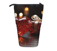 GFLFMXZW Federmäppchen, Motiv: rote Liebe, stehend, Teleskop-Federhalter, Pop-Up-Bleistifttasche, tragbare Make-up-Tasche mit Reißverschluss, Schwarz , Einheitsgröße