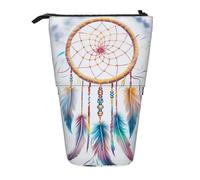 GFLFMXZW Federmäppchen, Motiv: Wasserfarben, lebendiger Traumfänger-Druck, Stehendes Federmäppchen, Teleskop-Federhalter, Pop-Up-Bleistifttasche, tragbare Make-up-Tasche mit Reißverschluss, Schwarz ,