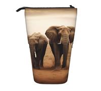 GFLFMXZW Federmäppchen, Motiv: Wildtiere und Elefanten, stehend, Teleskop-Federhalter, Pop-Up-Bleistifttasche, tragbare Make-up-Tasche mit Reißverschluss, Schwarz , Einheitsgröße