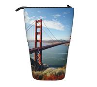 GFLFMXZW San Francisco Golden Gate Bridge Druck-Federmäppchen, Stehendes Federmäppchen, Teleskop-Federhalter, Pop-Up-Bleistifttasche, tragbare Make-up-Tasche mit Reißverschluss, Schwarz ,