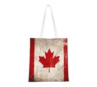 GFLFMXZW Stoffbeutel Einkaufstasche aus Segeltuch, Retro-Stil, Motiv: Kanada-Flagge, wiederverwendbar, ästhetische Handtasche, Schultertasche für Damen und Mädchen, Schwarz, Einheitsgröße