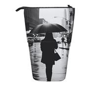 GFLFMXZW Walk in The Rain Druck-Federmäppchen, Stehendes Federmäppchen, Teleskop-Federhalter, Pop-Up-Bleistifttasche, tragbare Make-up-Tasche mit Reißverschluss, Schwarz , Einheitsgröße