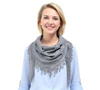 GFM® - Dreieckiger Damenschal, einfarbig, aus weichem Jersey-Stoff, mit Spitze und Quasten, Größe S - Frühling/Sommer/Ganzjahresschal (Silbergrau) (Tri-Pln-CHBH)
