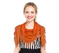 GFM® - Dreieckiger Damenschal, einfarbig, aus weichem Jersey-Stoff, mit Spitze und Quasten, kleine Größe - Schal für Frühling/Sommer und alle Jahreszeiten -Orange - (TRI-PLN-CRTNRG)