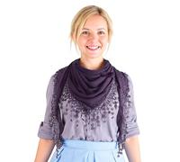 GFM® - Dreieckiger Damenschal, einfarbig, aus weichem Jersey-Stoff, mit Spitze und Quasten, kleine Größe - Schal für Frühling/Sommer und alle Jahreszeiten-Lila-(Tri-pln-ghjmn)