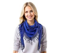 GFM® - Dreieckiger Damenschal, einfarbig, aus weichem Jersey-Stoff, mit Spitze und Quasten, kleine Größe - Schal für Frühling/Sommer und alle Jahreszeiten-königsblau-(Tri-pln-crtnl)