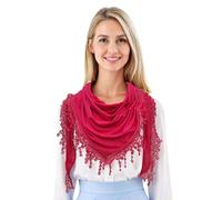 GFM® - Dreieckiger Damenschal, einfarbig, aus weichem Jersey-Stoff, mit Spitze und Quasten, kleine Größe - Schal für Frühling/Sommer und alle Jahreszeiten - Rose - (TRI-PLN-CRTGLB)