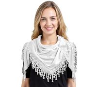 GFM® - Dreieckiger Damenschal, einfarbig, aus weichem Jersey-Stoff, mit Spitze und Quasten, kleine Größe - Schal für Frühling/Sommer und alle Jahreszeiten -weiß-(Tri-pln-sfd-)