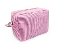 gFU Kosmetiktaschen fur Damen, Seersucker-Kosmetiktasche, Reise-Kulturtasche, gestreifte Make-up-Tasche, grosse asthetische Organizer-Aufbewahrung