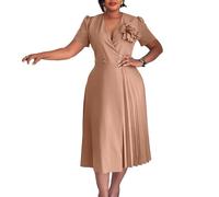 GHAKKE Asymmetrisches, Fließendes Midikleid Mit Faltenrock Elegantes, Sexy Abendkleid Mit V-Ausschnitt, Kurzen Ärmeln Und Passendem Corsage(Khaki,XX-Large)