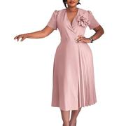 GHAKKE Asymmetrisches, Fließendes Midikleid Mit Faltenrock Elegantes, Sexy Abendkleid Mit V-Ausschnitt, Kurzen Ärmeln Und Passendem Corsage(Light pink,XX-Large)