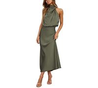 GHAKKE Damen Abendkleid Aus Satin Mit Stehkragen Elastischer Hochzeitsgast Cocktail Mit Hoher Taille Elegantes Formelles Maxi Brautjungfern Dress (Color : Military Green, Size : M)