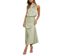 GHAKKE Damen Abendkleid Aus Satin Mit Stehkragen Elastischer Hochzeitsgast Cocktail Mit Hoher Taille Elegantes Formelles Maxi Brautjungfern Dress (Color : Light Green, Size : S)