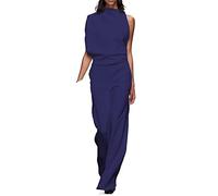 GHAKKE Lässiger Einfarbiger Damen Jumpsuit Halber Rollkragenpullover Mit Hoher Taille Und Weitem Bein Elegante Lange Hosen Overalls Partywear (Color : Deep Blue, Size : M)