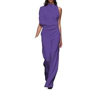 GHAKKE Lässiger Einfarbiger Damen Jumpsuit Halber Rollkragenpullover Mit Hoher Taille Und Weitem Bein Elegante Lange Hosen Overalls Partywear (Color : Purple, Size : M)