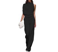 GHAKKE Lässiger Einfarbiger Damen Jumpsuit Halber Rollkragenpullover Mit Hoher Taille Und Weitem Bein Elegante Lange Hosen Overalls Partywear (Color : Black, Size : XX-Large)