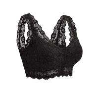GHAKKE Mastektomie-BH Für Damen, Reißverschluss Vorne, Gepolsterter Post-OP-BH, Sexy Spitze, Bügelloser Alltags-Bra Für Silikonbrüste(Black,3XL)