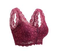 GHAKKE Mastektomie-BH Für Damen, Reißverschluss Vorne, Gepolsterter Post-OP-BH, Sexy Spitze, Bügelloser Alltags-Bra Für Silikonbrüste(Purple,XL)