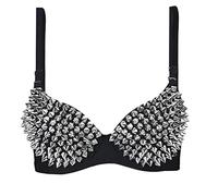 GHAKKE Sexy BHS Frauen Party All-Over Spike Rivet Metallic Punk Dance Push Up BH Nachtclub Kostüme BHS Bralette (Color : Black, Size : 38)