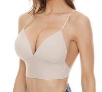 GHAKKE Sexy Damen BH Mit Tiefem Rückenausschnitt Und Tiefem V-Ausschnitt U-förmige Rückenfreie Ultradünne Brasieres Unsichtbare Gemütliche Push Up Hochzeitsunterwäsche (Color : Beige, Size : L)