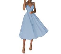 GHAKKE Sexy Strapskleid Für Damen Elegantes, Einfarbiges Kleid Mit Spaghettiträgern Und Hoher Taille Abenddress Für Hochzeitsgäste (Color : Blue, Size : M)