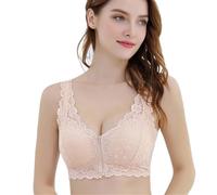 GHAKKE Sexy Tiefer V-Ausschnitt Mastektomie-BH Mit Taschen, Reißverschluss Vorne, Postoperativer BH, Übergröße, Bügelloser Komfort Bra Für Den Alltag(Apricot,XL)