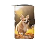 GHBNK Damen Leder Geldbörse Lange Geldbörse für Männer Süße Braun Cartoon Eulen Wristlet Wallets mit 12 Kartenhalter Große Kapazität Münzfach, Niedlicher Corgi Hund, 19.7x11x3.5cm