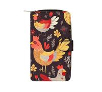 GHBNK Damen Leder Geldbörse Lange Geldbörse für Männer Violine Noten Wristlet Wallets mit 12 Kartenhalter Große Kapazität Münzfach, Niedliche Hahn-Hühner, 19.7x11x3.5cm