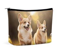 GHBNK Kosmetiktasche, tragbare Kulturbeutel, rosa Flamingo am Strand, Reise-Make-up-Tasche, Beauty-Organizer, Lippenstift-Tasche für Damen, Niedlicher Corgi Hund, Einheitsgröße