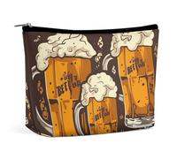 GHBNK Kosmetiktasche, tragbare Kulturbeutel, rosa Flamingo am Strand, Reise-Make-up-Tasche, Beauty-Organizer, Lippenstift-Tasche für Damen, Bier, Einheitsgröße