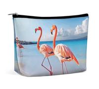 GHBNK Kosmetiktasche, tragbare Kulturbeutel, rosa Flamingo am Strand, Reise-Make-up-Tasche, Beauty-Organizer, Lippenstift-Tasche für Damen, Rosa Flamingo am Strand, Einheitsgröße