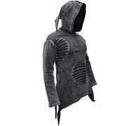 Gheri Herren Stein Gewaschen Gotisch Asymmetrisch Saum Zerrissene Punk Dunkel Kapuzenpulli Schwarz Large
