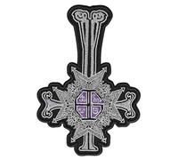 Ghost Band Grucifix Kreuz bestickt Patch - Rock Iron on Patches - Heavy Metal Stickerei Emblem - Iron on and Sew on Applique Patch für Biker - 8,6 cm x 12,4 cm Silber/Lila