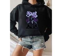 Ghost Band Logo mit Totenkopf Design Rundhals Kurzarm Kapuzen Sweatshirt Damen und Herren gemusterter Sweatshirt