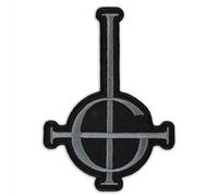 Ghost BC Grucifix Kreuz-Symbol Heavy Metal Doom Hard Rock Band bestickter Aufnäher zum Aufbügeln (8,9 x 12,4 cm, Silber Dark Metallic)