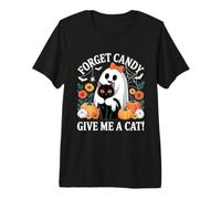 Ghost Holding Black Cat Floral Vergiss Süßigkeiten Gib Mir eine Katze Premium T-Shirt