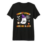 Ghost Holding Black Cat Groovy Vergiss Süßigkeiten Gib Mir eine Katze Premium T-Shirt
