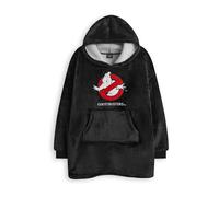 Ghostbusters Tragbarer Decken-Hoodie für Kinder | Sherpa-Fleece-Pullover für Kinder mit Kapuze in Schwarz mit Ghost Busters-Logo | Sherpa-gefütterte Loungewear mit Taschen