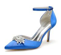 GHSIRUEU Damen Brautschuhe Geschlossene Zehen Knöchelriemen Spangenpumps Hochzeitsschuhe mit Strass,Blau,41 EU