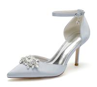 GHSIRUEU Damen Brautschuhe Geschlossene Zehen Knöchelriemen Spangenpumps Hochzeitsschuhe mit Strass,Silber,37 EU