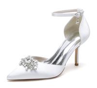 GHSIRUEU Damen Brautschuhe Geschlossene Zehen Knöchelriemen Spangenpumps Hochzeitsschuhe mit Strass,Weiß,39 EU