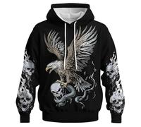 GHUALURU Vintage Adler bedrucktes Kapuzen-Sweatshirt für Herren, coole Tier-Grafik, Eagle Black1, Medium