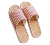 GHYUB Bambus-Hausschuhe Pantoffeln Für Damen Und Herren Sommer，offene Zehensandale Für Drinnen Und Draußen, Unisex-Pantoffeln, Stumme Hausschuhe, rutschfeste Sandalen (Color : Pink, Size : EUR36-37)