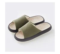 GHYUB Leinen Damen Hausschuhe ，Sandale Für Damen Drinnen Und Draußen，Unisex-Hausschuhe Offene Spitze Mute-Hausschuhe rutschfeste Sommersandalen (Color : Green, Size : EUR44-45)